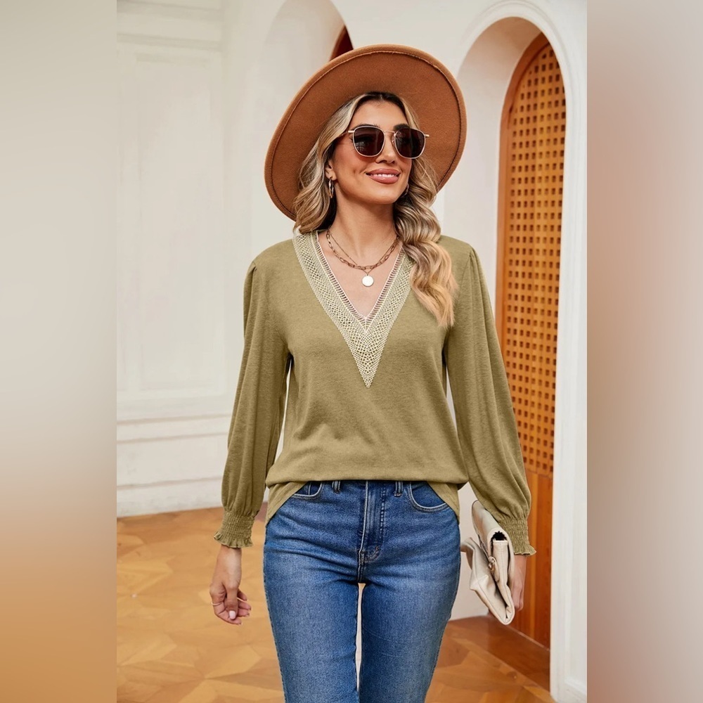 Color Sync V-Neck Top With Long Sleeve Top